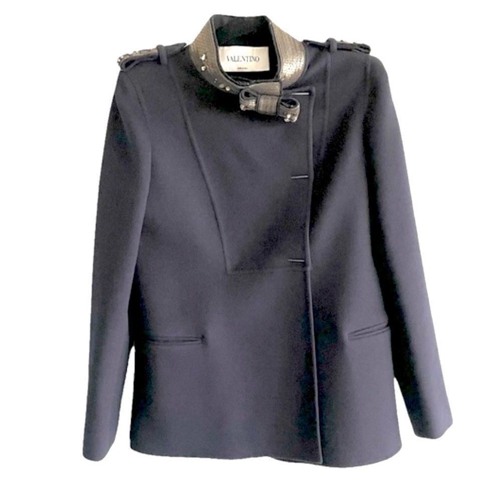 VALENTINO Embellished Soldier Wool Cashmere Asymmetrical Blazer Jacket Navy 14